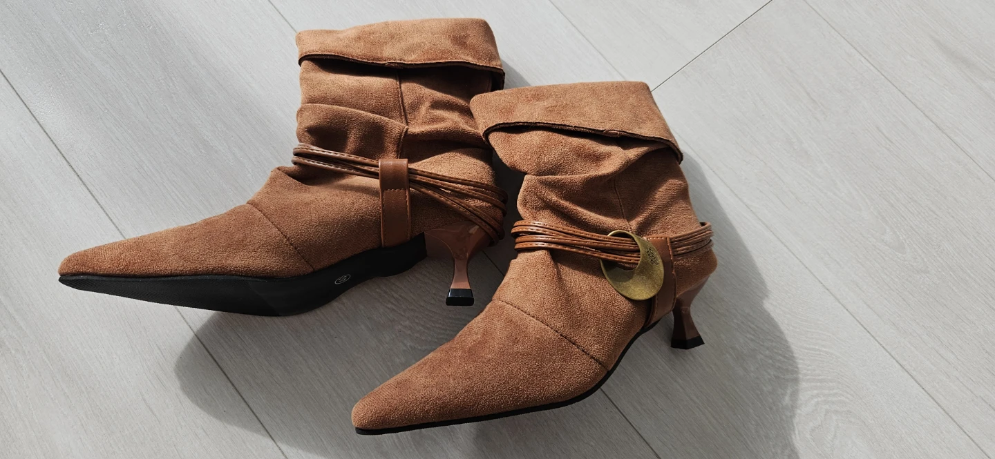 Suede Ankle Boots with Gold Detail - photo 4