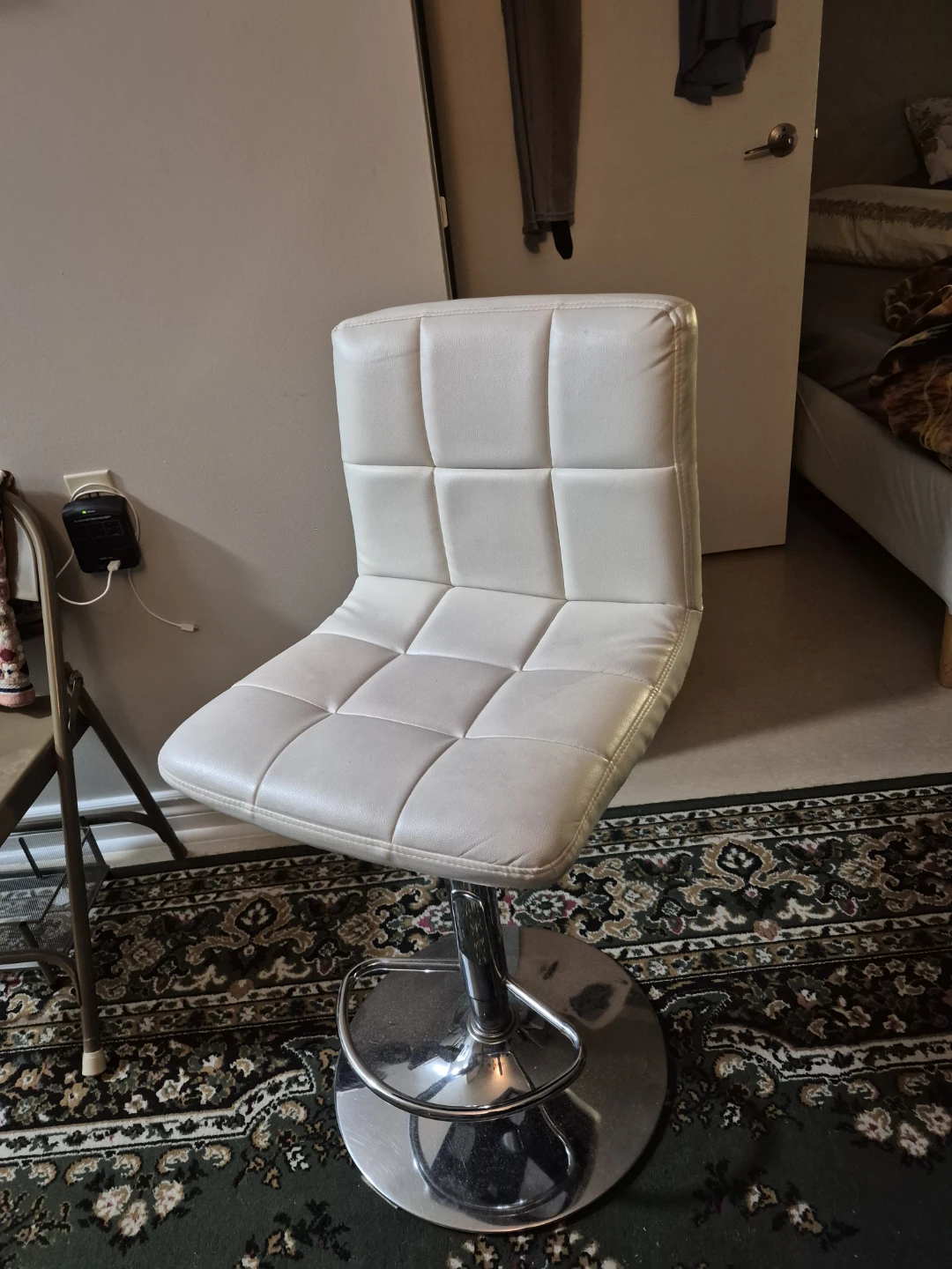 White Adjustable Swivel Bar Stool