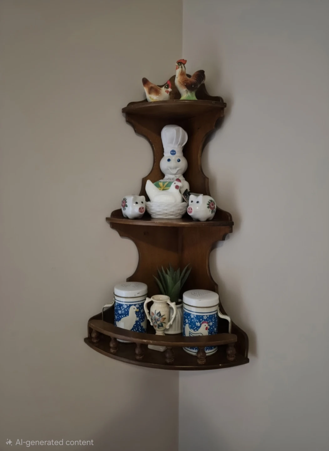 Vintage Three-Tier Wooden Corner Shelf