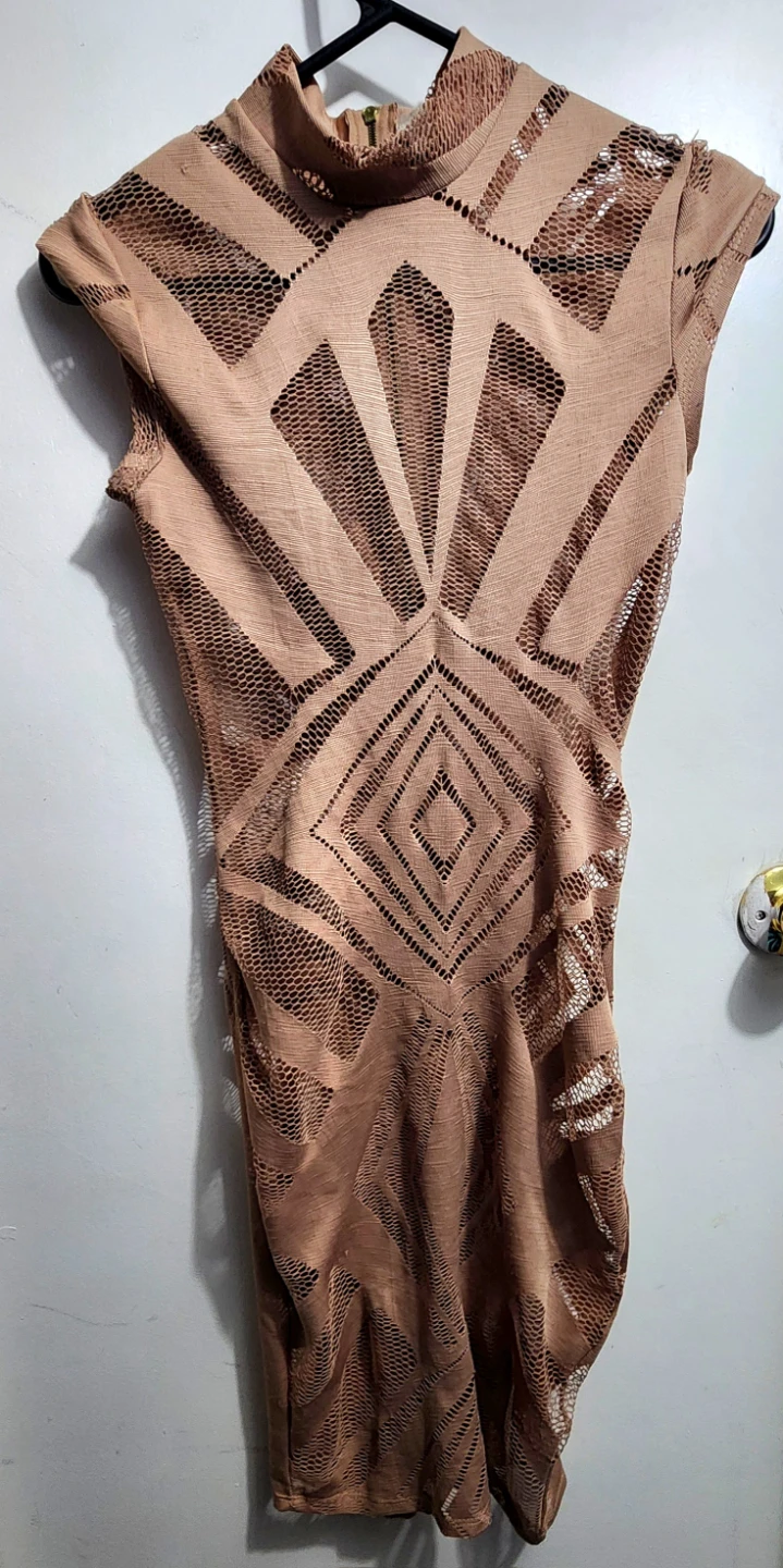 Ktoo Sleeveless Tan Patterned Dress