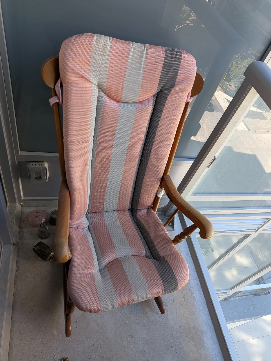 Wooden Rocking Chair with Striped Cushion