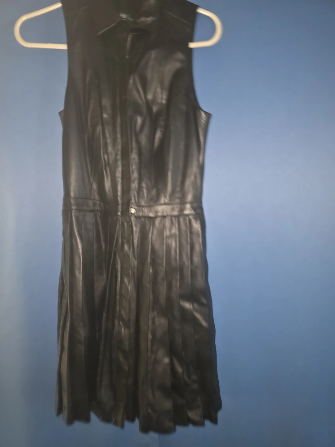 Black Faux Leather Pleated Dress