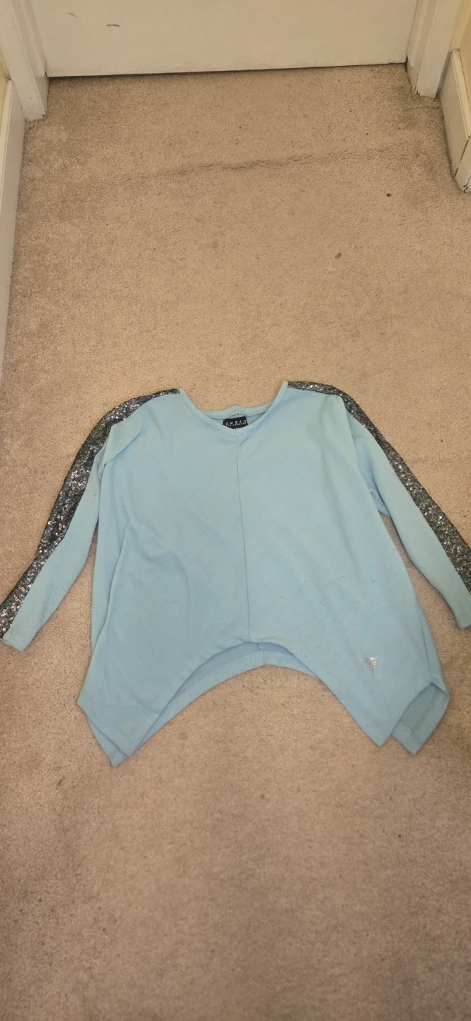 Guess Light Blue Sequin Sleeve Top