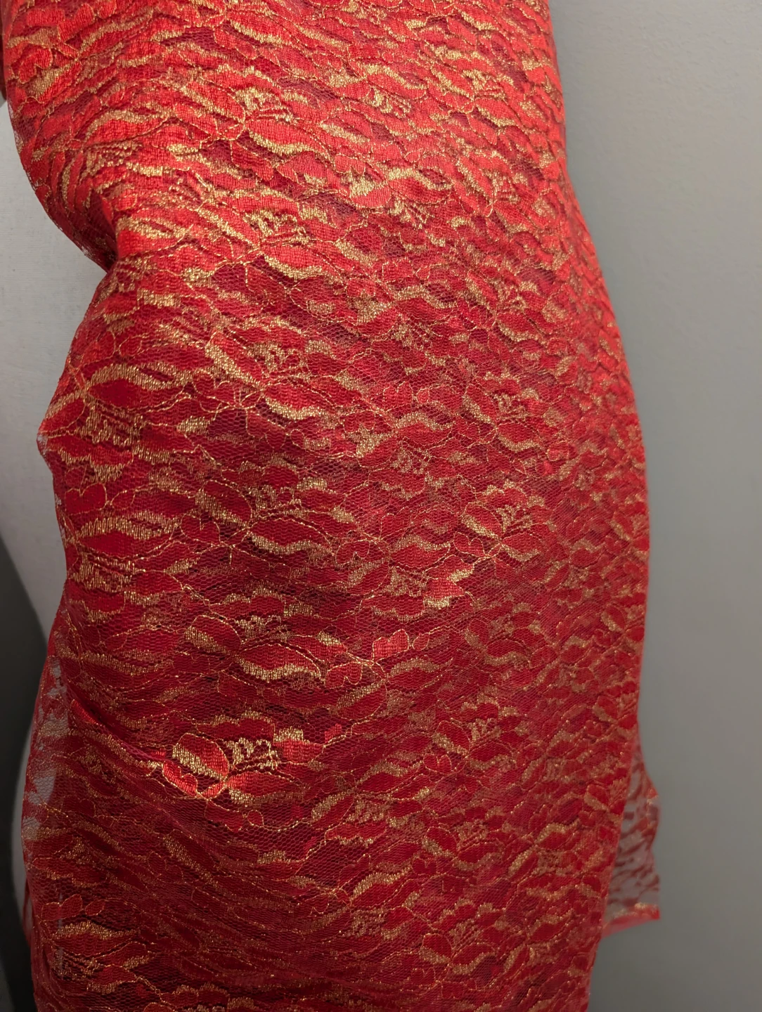 Red and Gold Lace Fabric