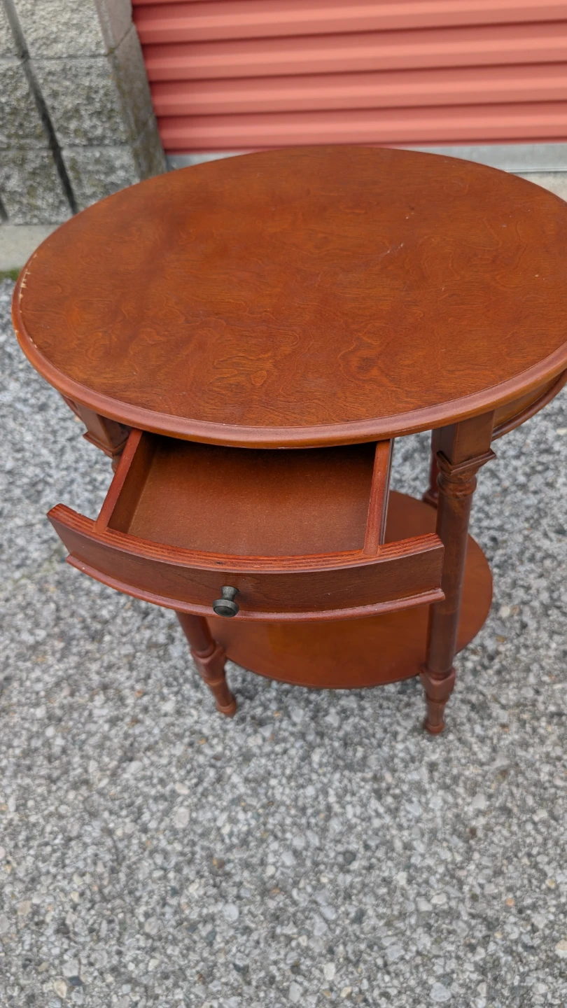 Oval Wood Side Table with Drawer - photo 5