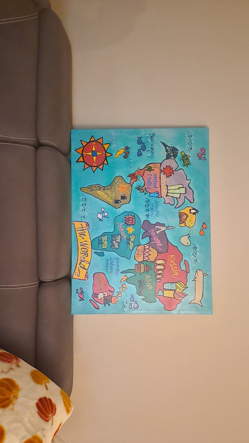Hand-painted Decorative World Map Canvas - photo 2