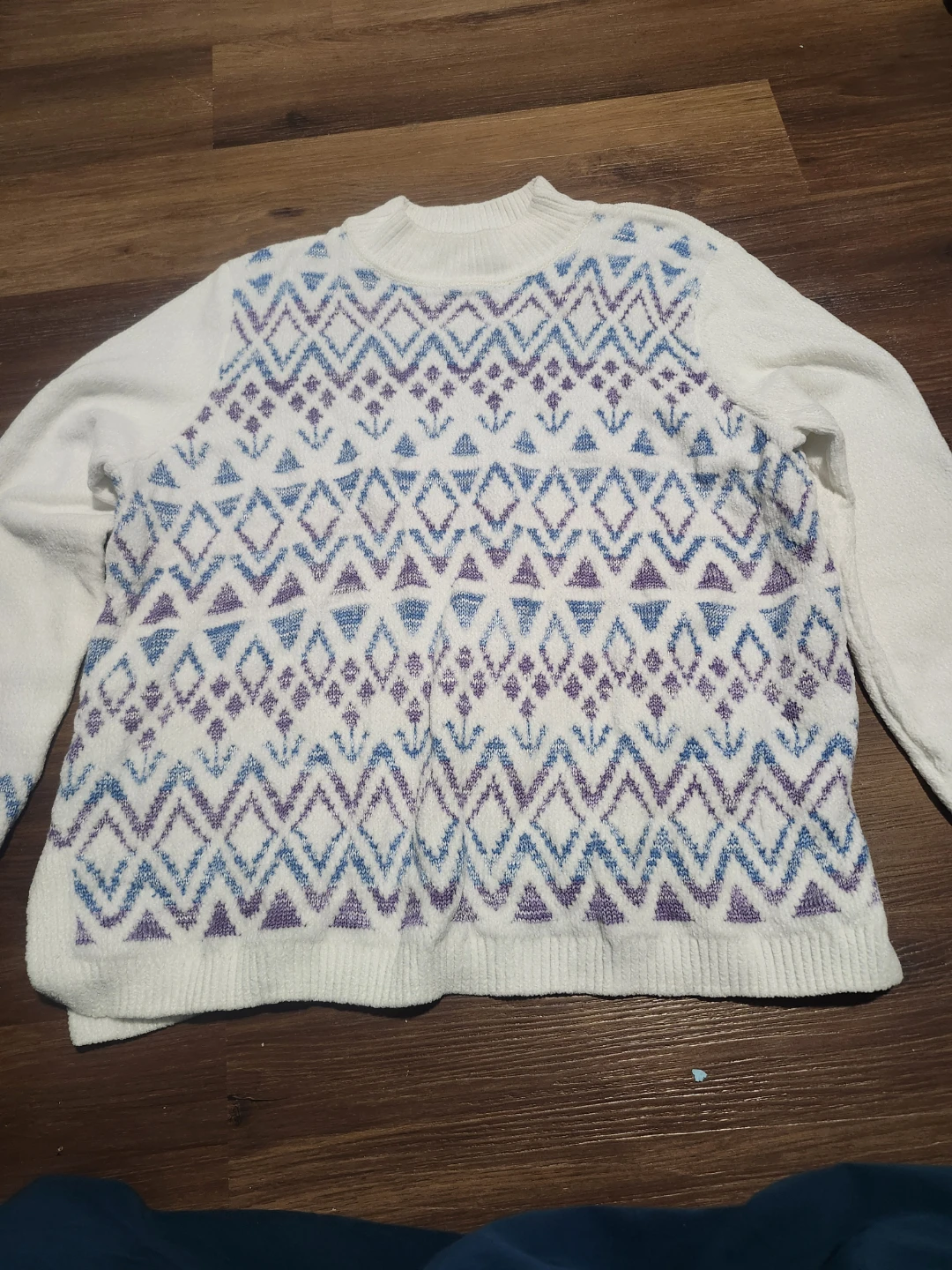 White Patterned Long Sleeve Sweater
