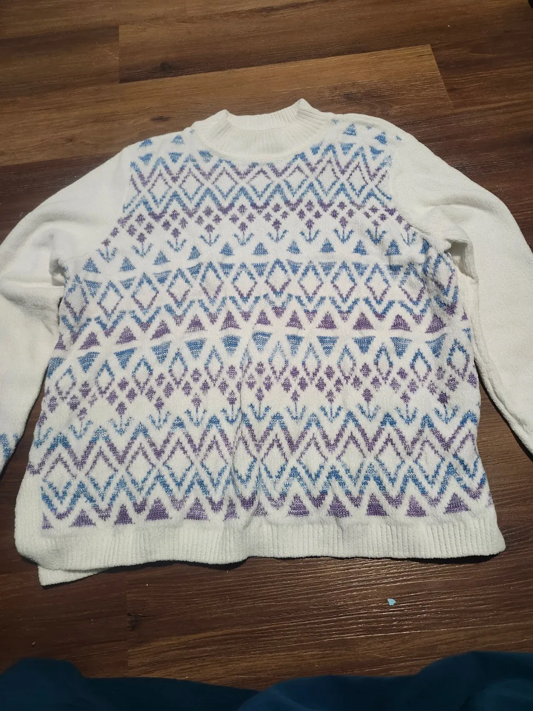 White Patterned Long Sleeve Sweater