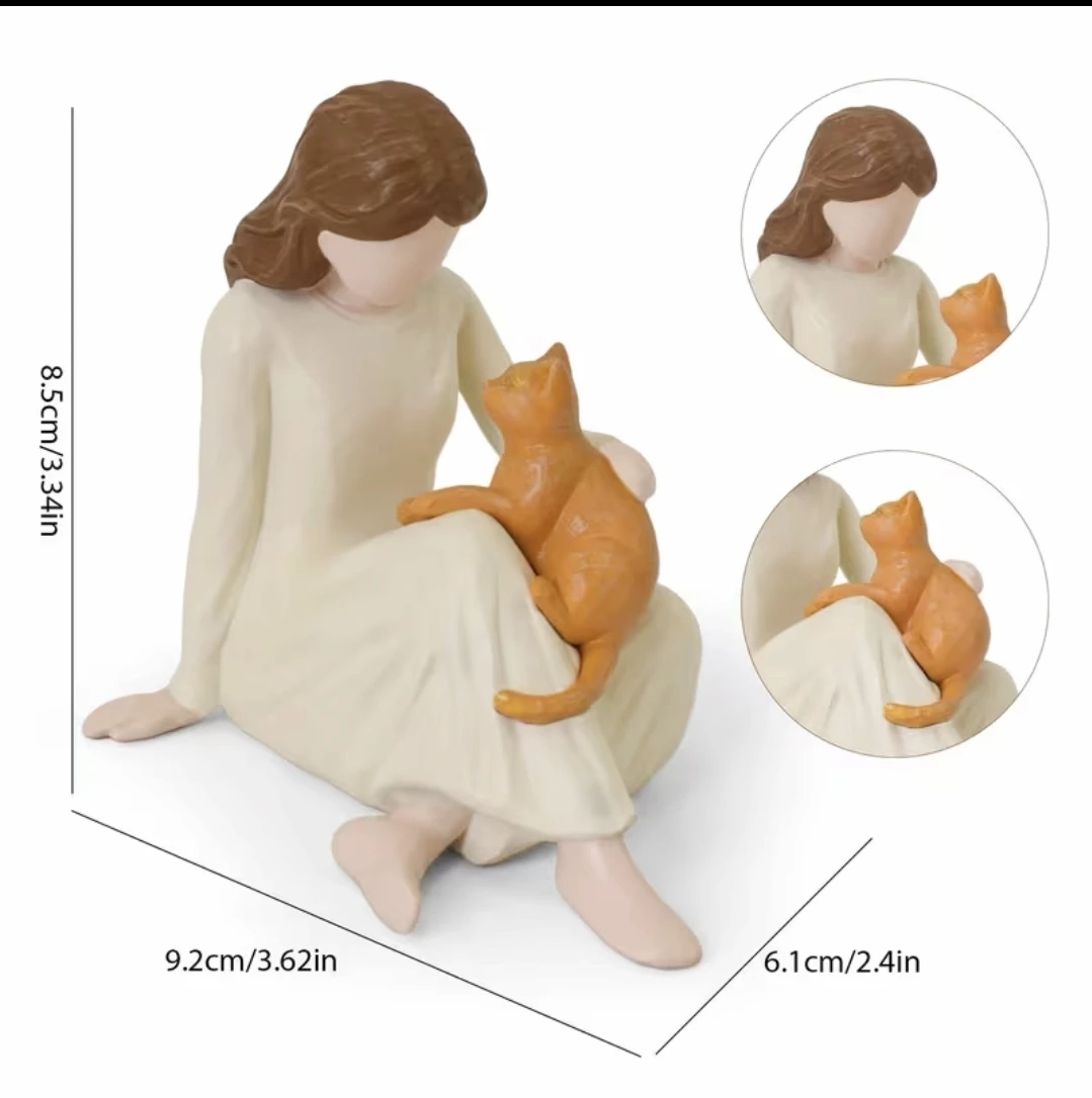 Füriends - Woman & Cat Resin Figurine Display *new - photo 3