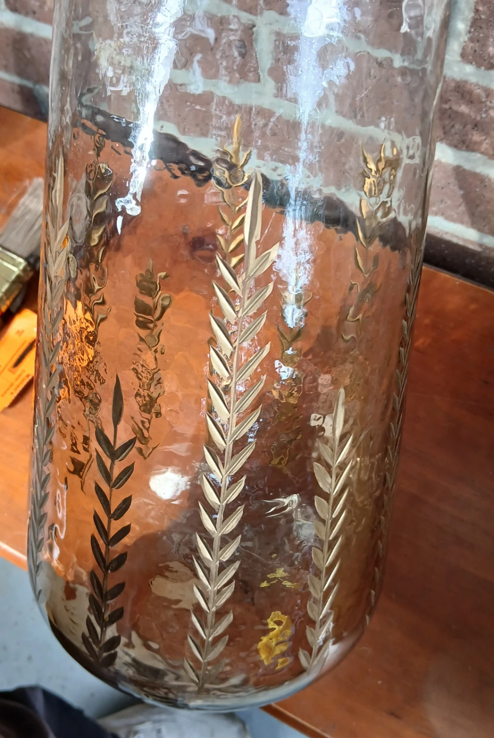 Clear Glass Vase with Gold Leaf Detail - photo 2