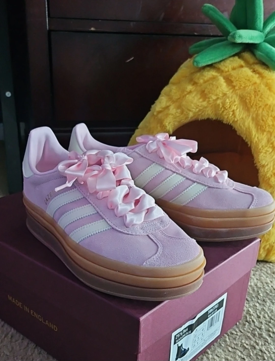 Adidas Pink Suede Platform Sneakers with Ribbon Laces