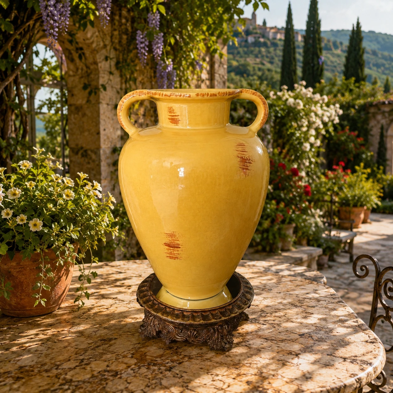 Yellow Amphora Ceramic Large Two-Handled Vase - photo 5