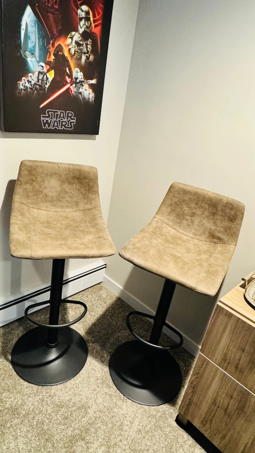Set of Two Adjustable Brown Bar Stools