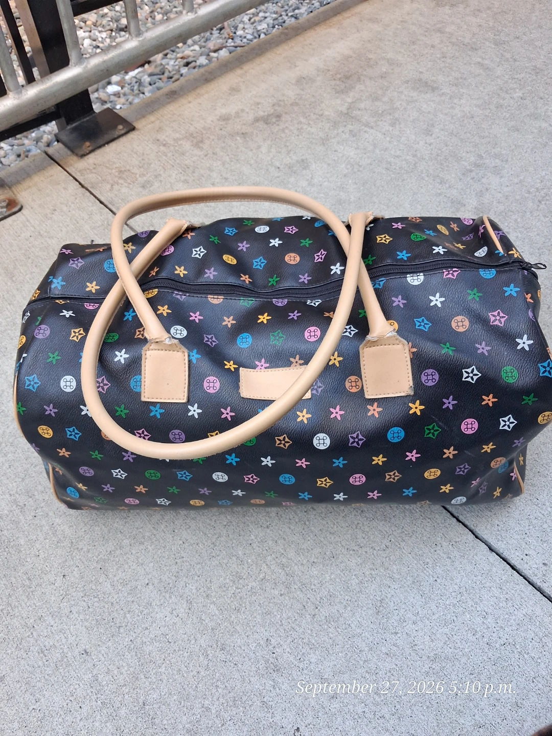 Black Floral Pattern Travel Duffel Bag