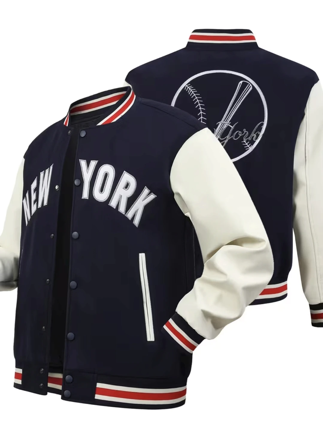 New York Baseball Varsity Jacket – Navy & White – Size L *new - photo 2
