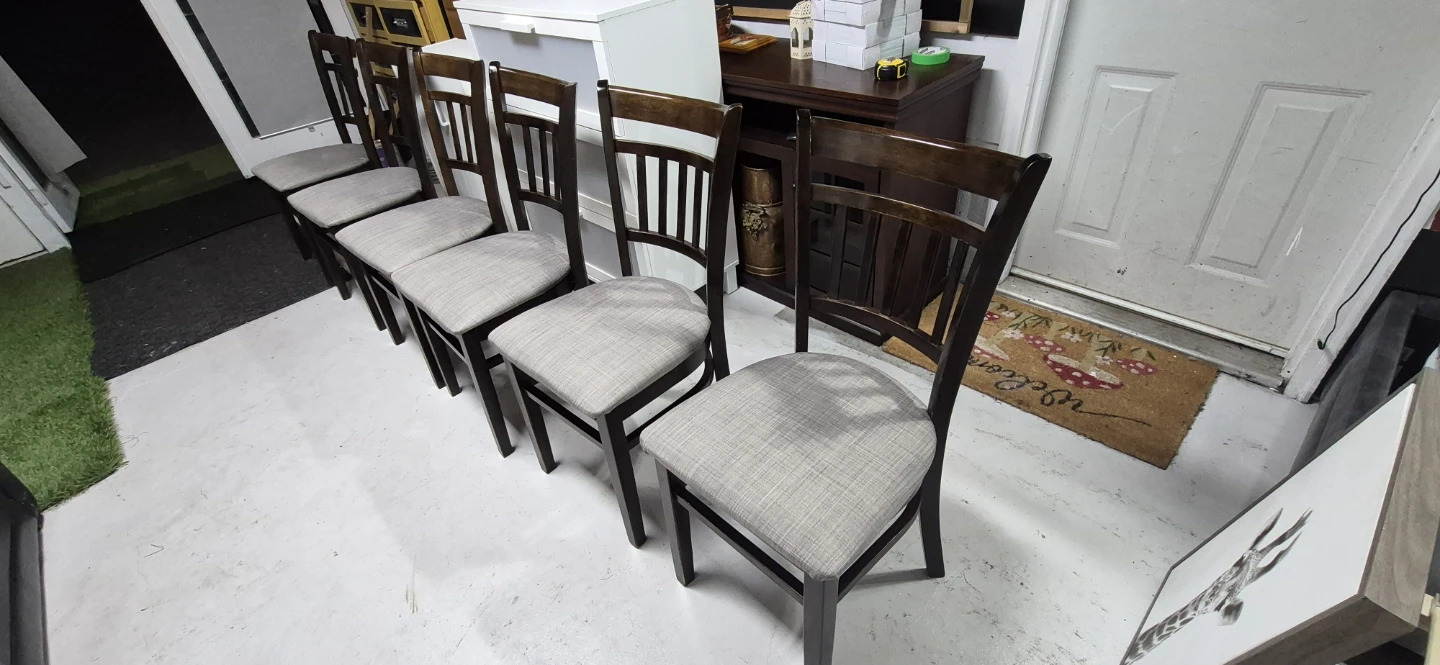 Set of 5 Wooden Dining Chairs with Grey Fabric Seats - photo 4