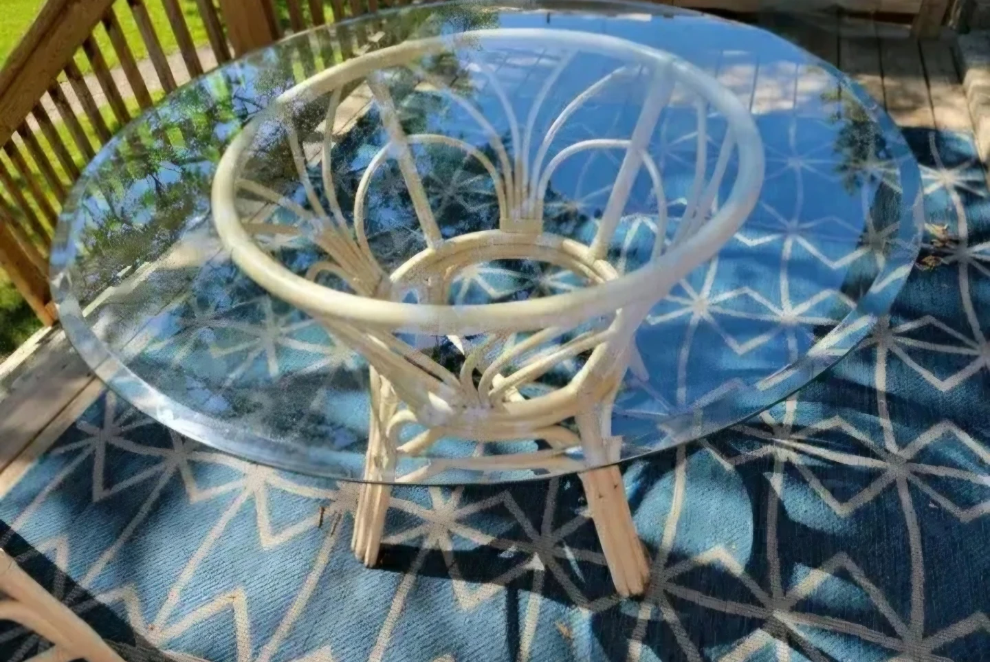 Vintage Bamboo Patio dining set: round table + 2 chairs - photo 2