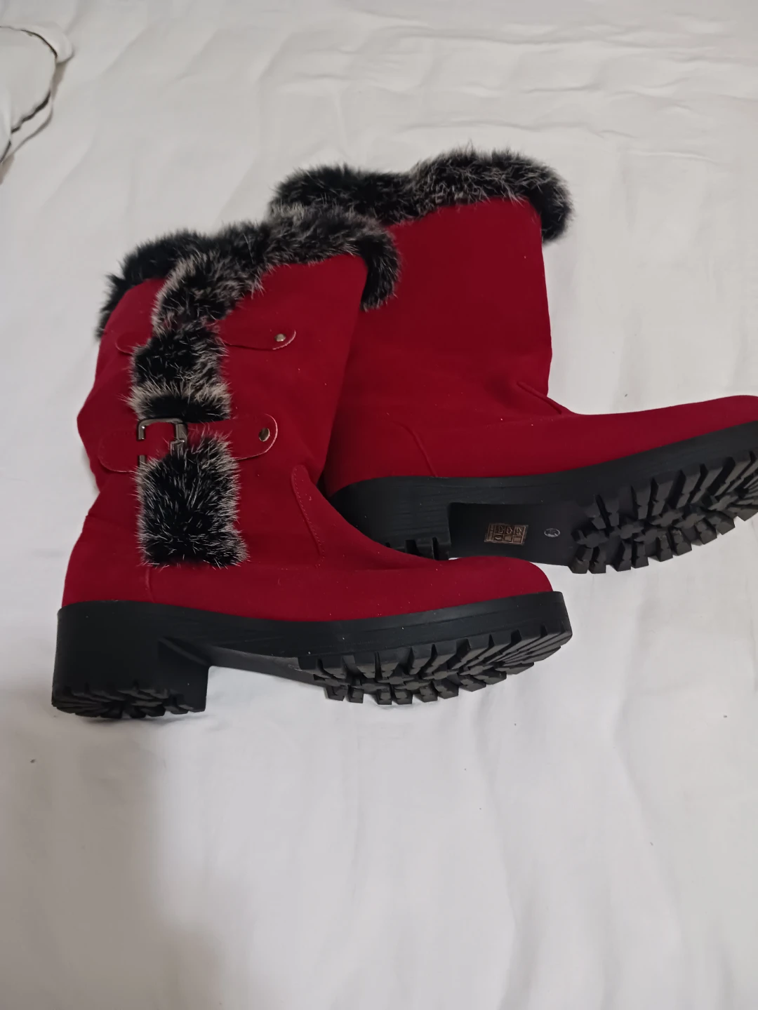 Red Faux Suede Winter Boots with Faux Fur - photo 2