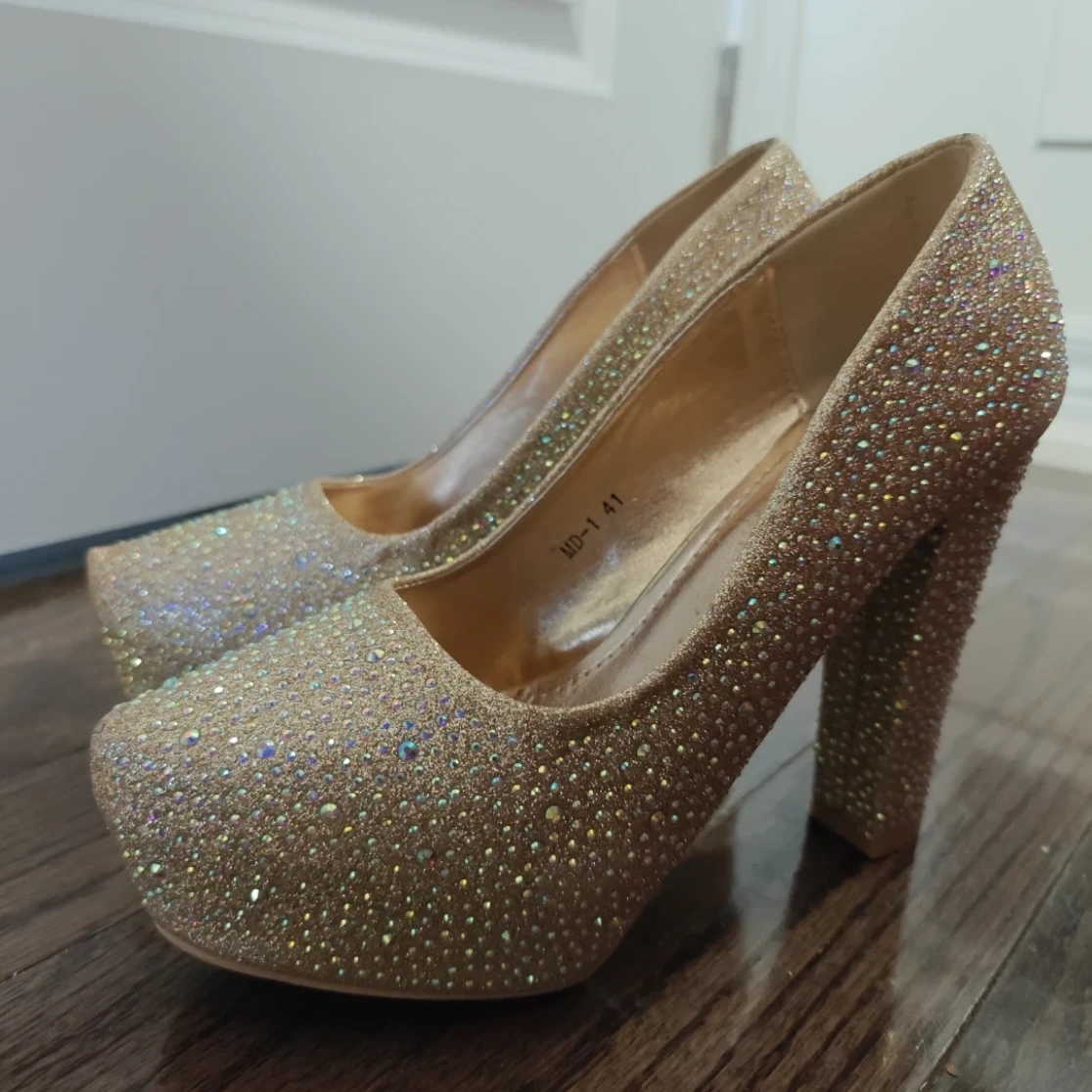 Gold Rhinestone High Heel Pumps
