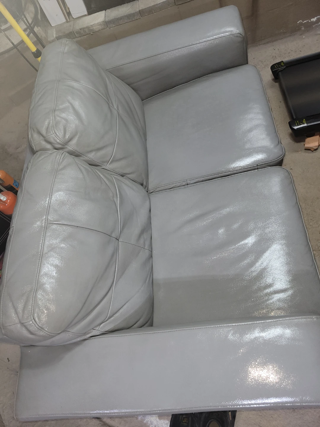 Grey Leather Loveseat