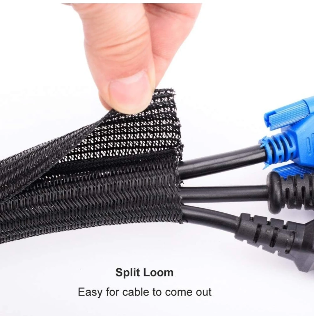 Black Braided Cable Management Sleeve - 1/2 inch - photo 2