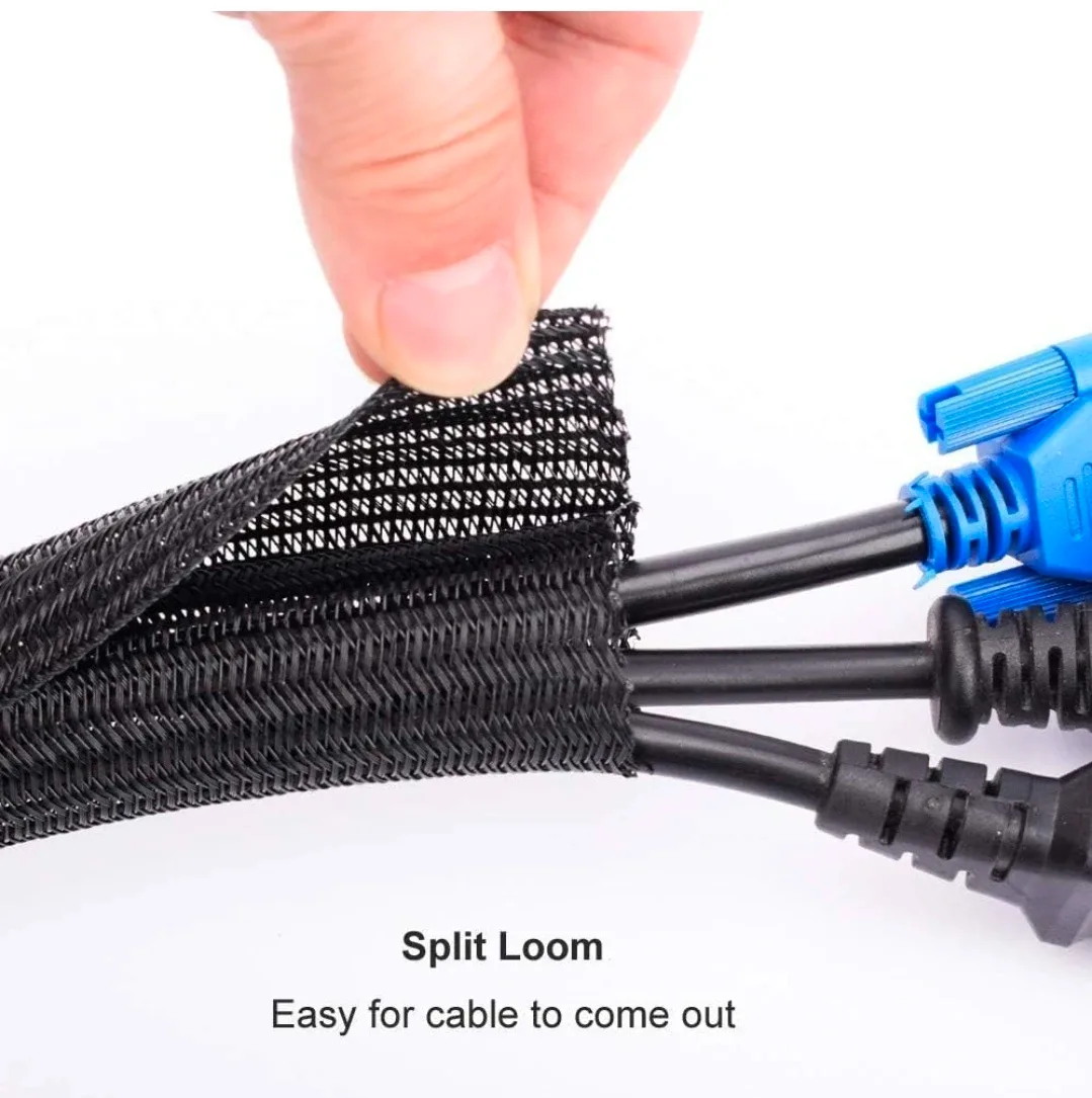 Black Braided Cable Management Sleeve - 1/2 inch - photo 2