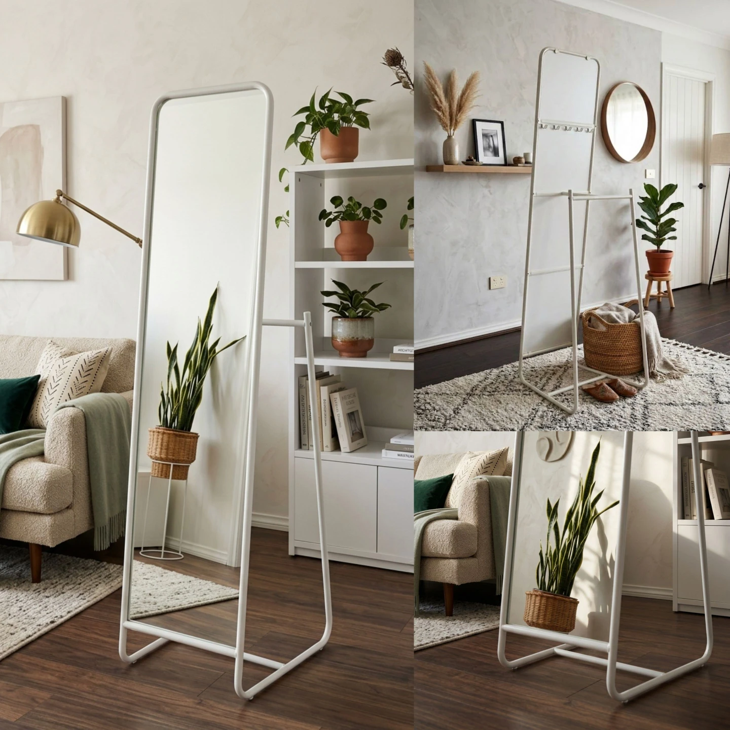 ✴️ Full-Size Standing Mirror, Metal Frame, White w. Hangers - photo 4