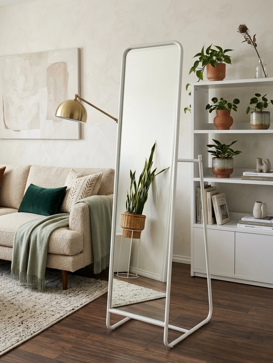 ✴️ Full-Size Standing Mirror, Metal Frame, White w. Hangers - photo 5