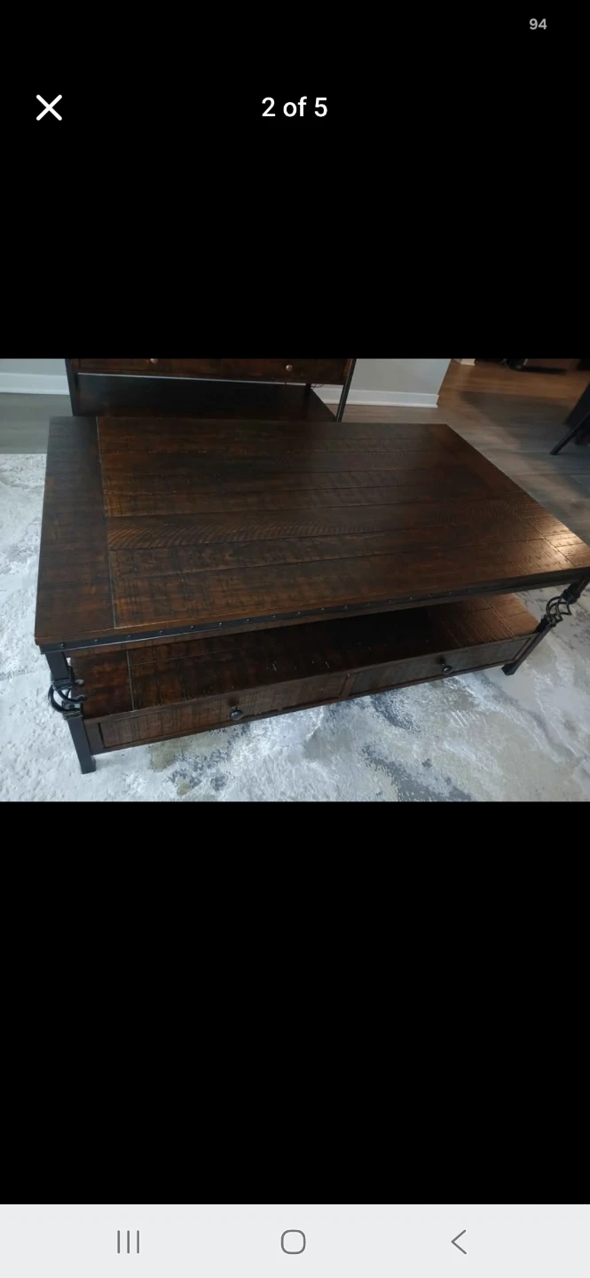 Rustic Wood and Metal Coffee Table with Drawers - photo 3