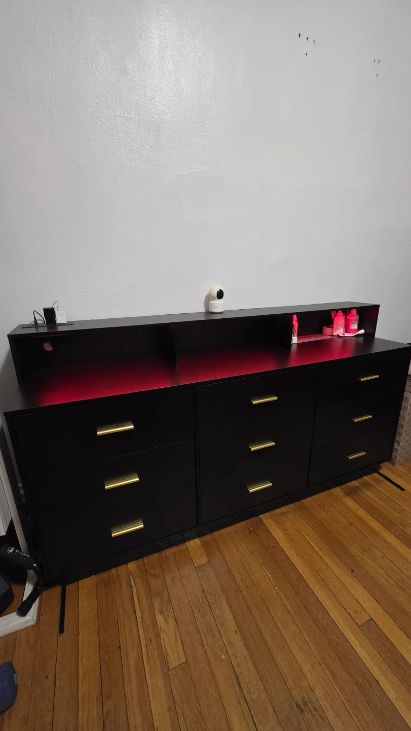 Black 6-Drawer Dresser with LED Lights and Power Outlet