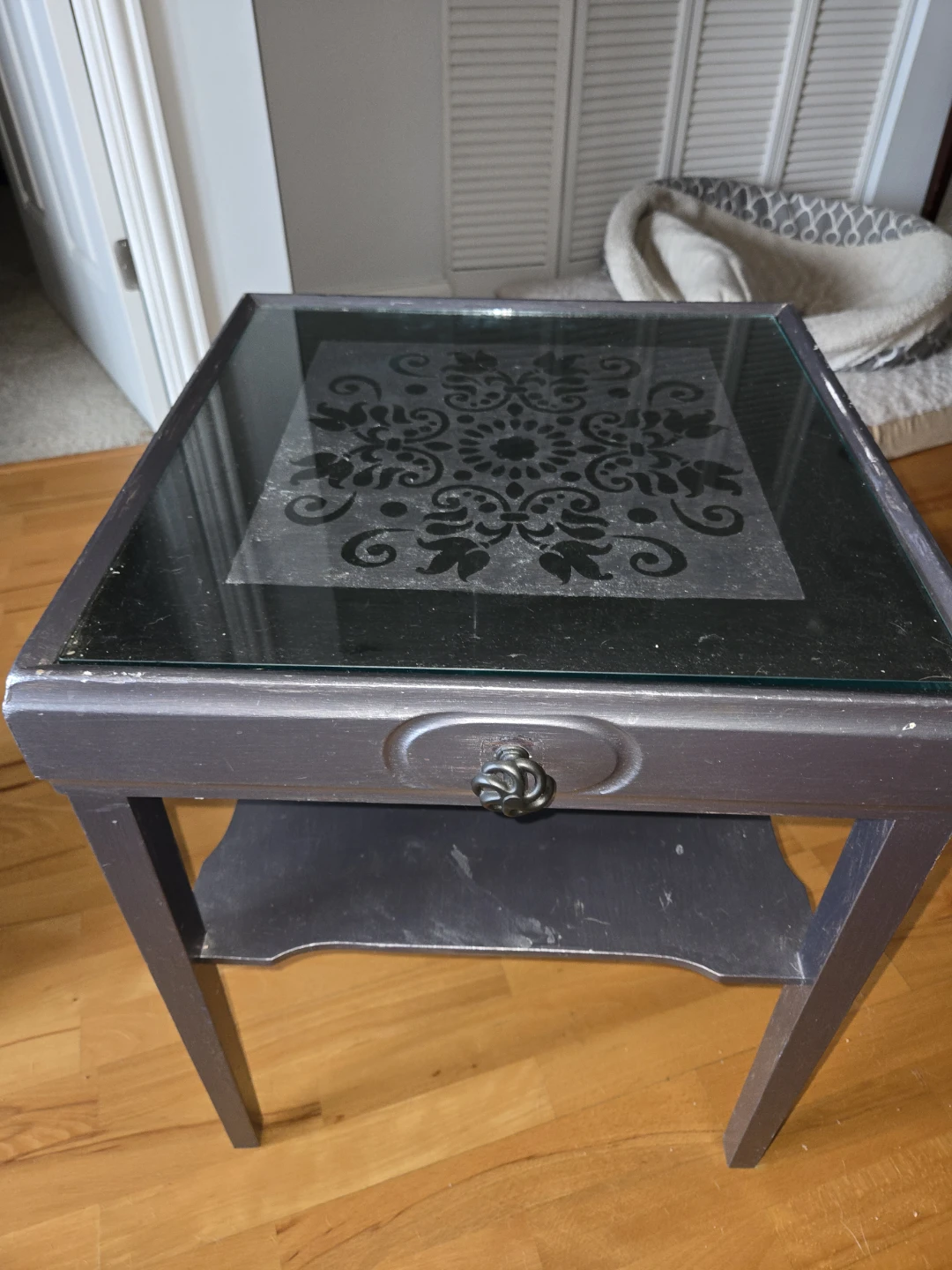 Dark Gray Painted Wooden Side Table