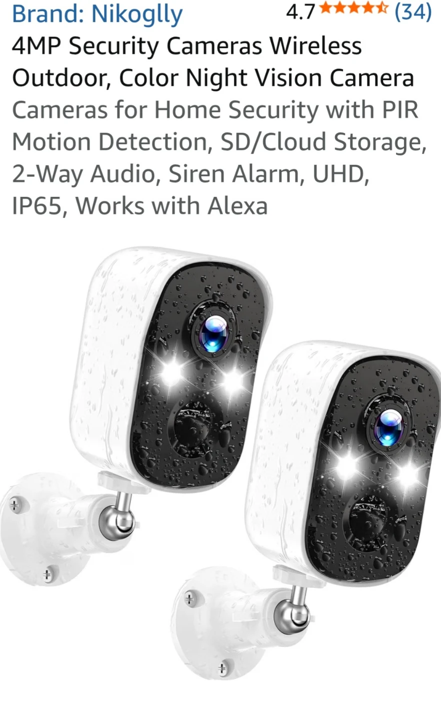 Nikoglly 4MP Wireless Outdoor Security Cameras: