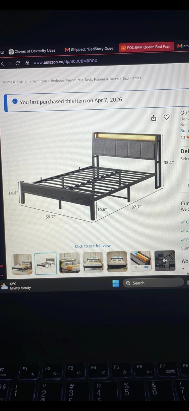 Black Metal Bed Frame with Storage Headboard - photo 5