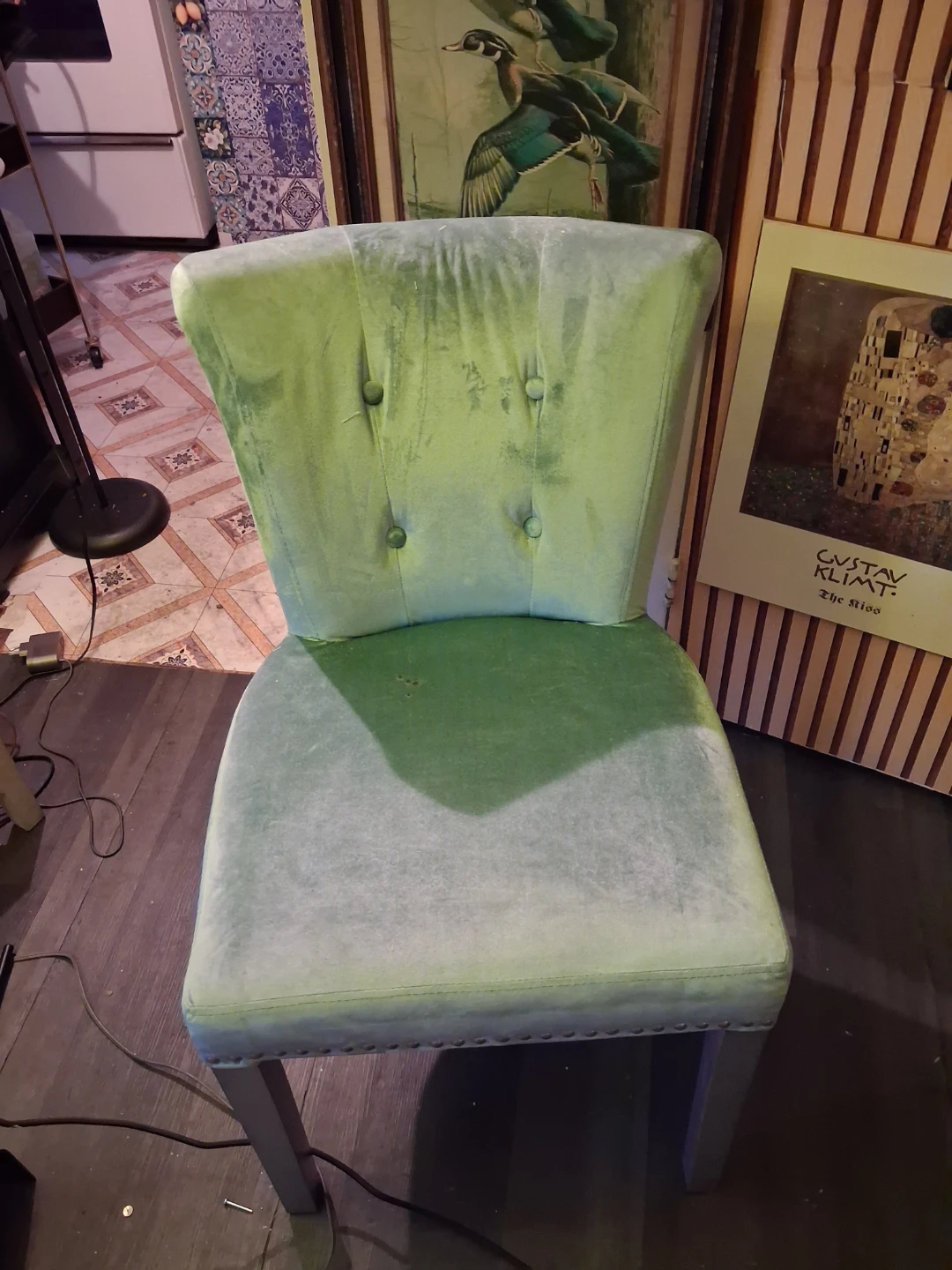 Green Velvet Dining Chair with Ring Pull - photo 4