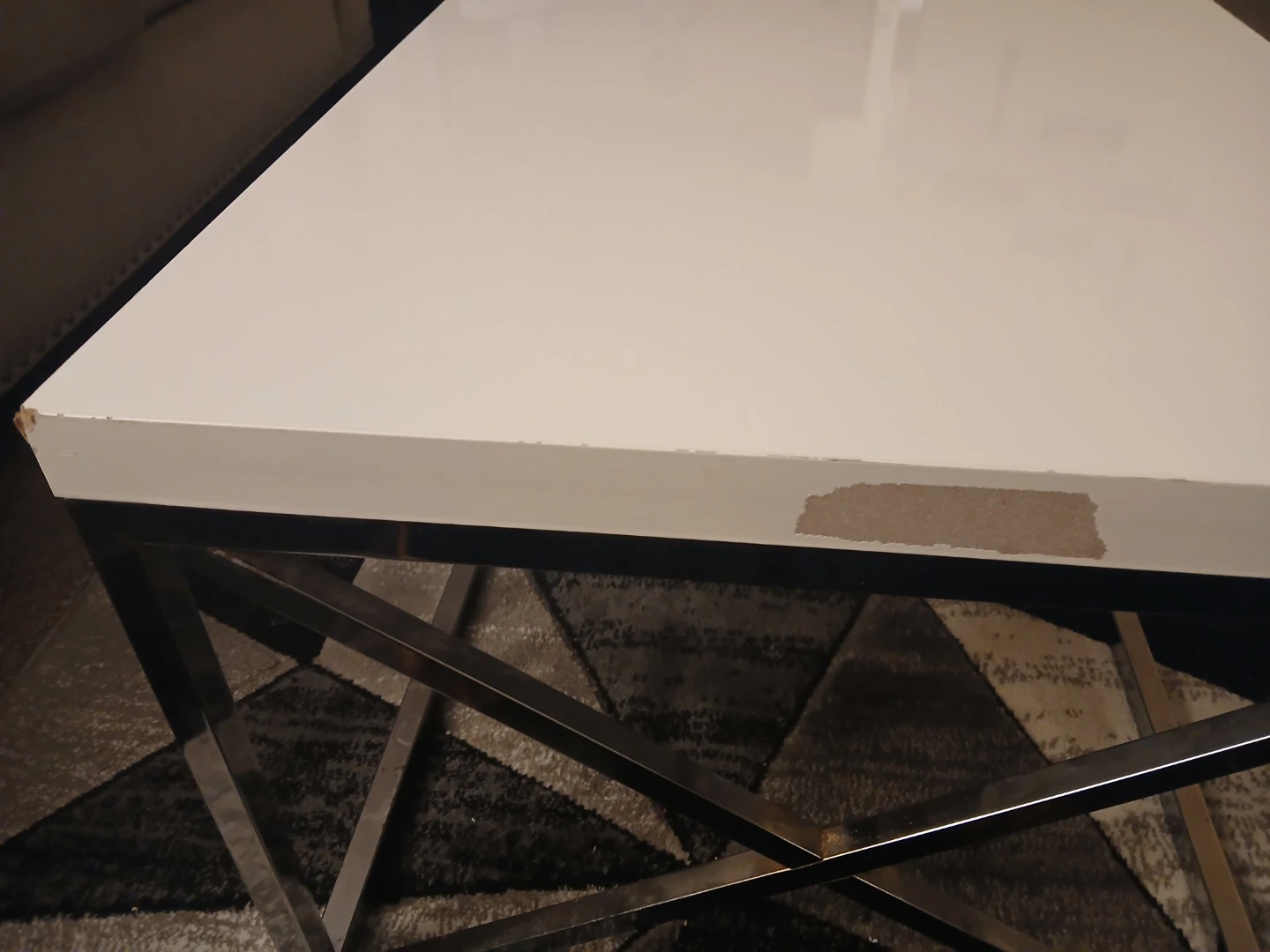White Coffee Table with Chrome Base