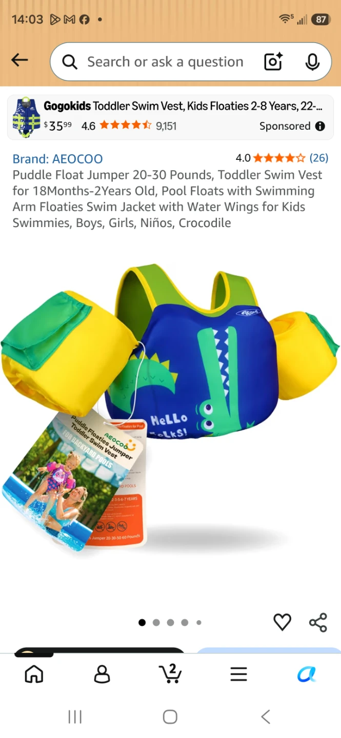 AEOCOO Toddler Puddle Jumper Swim Vest