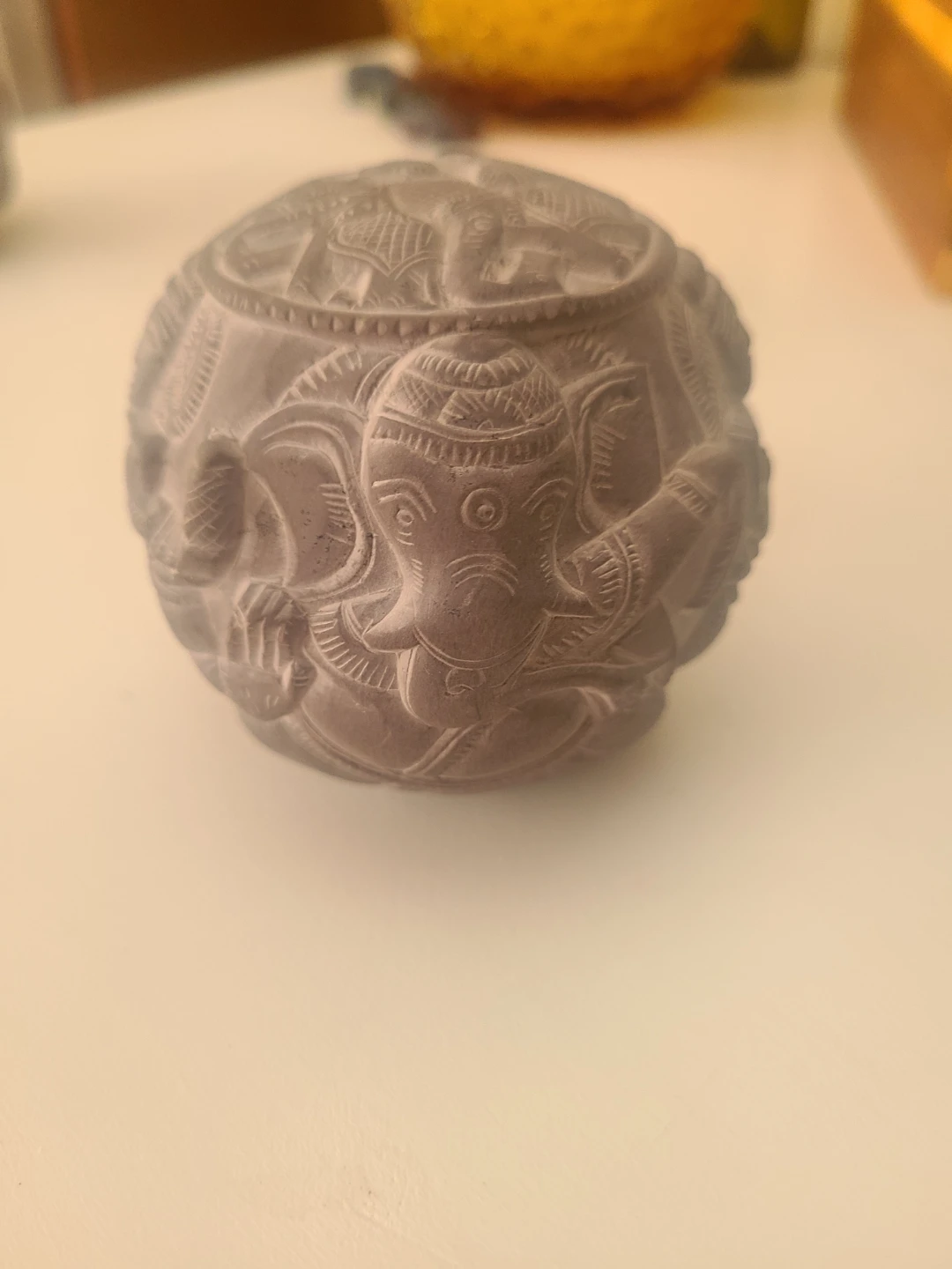 Two Hand-Carved Ganesha Soapstone Orbs - photo 3