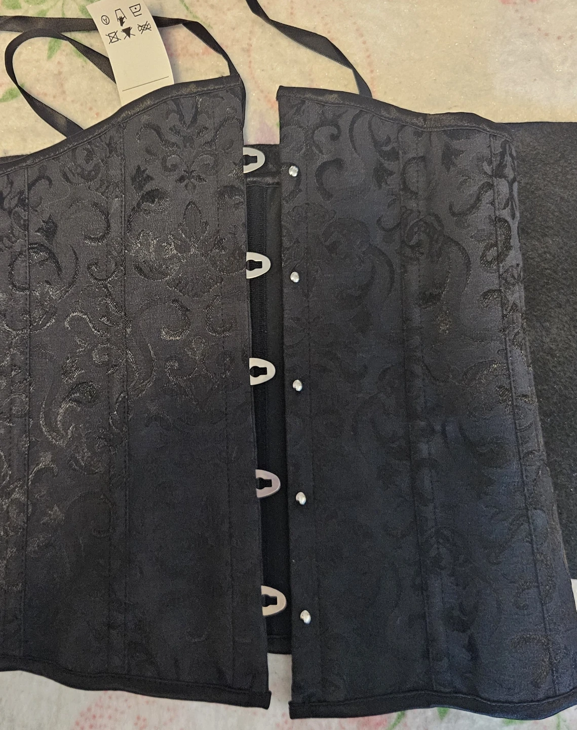 Black Floral Corset with Lace Trim - photo 5