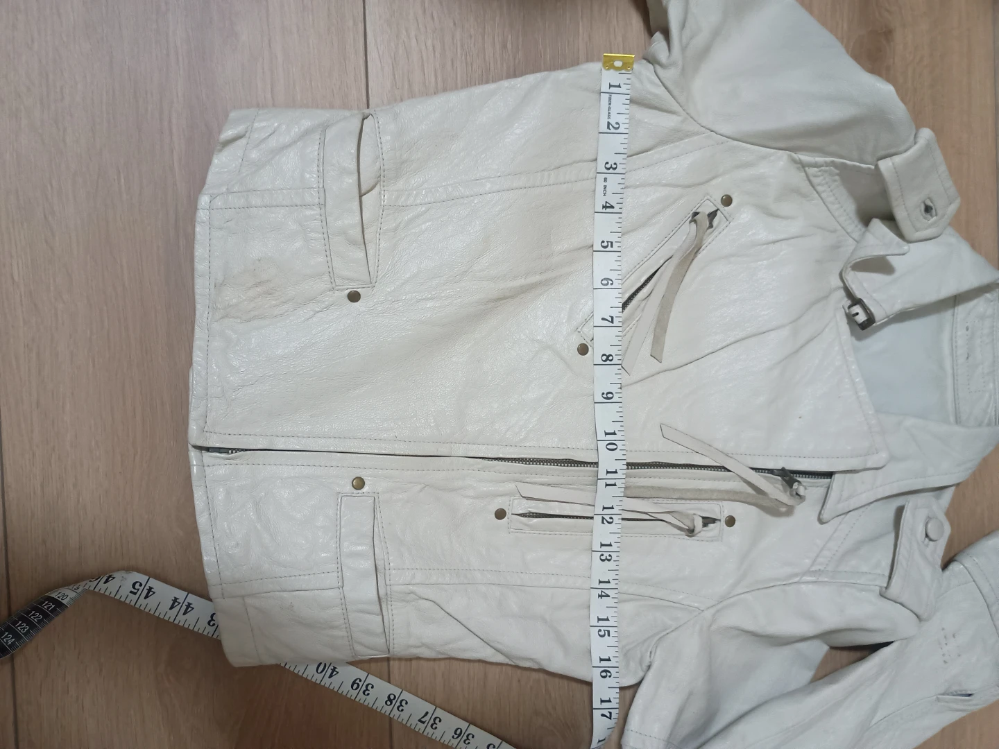 Cream White Leather Biker Jacket - photo 5