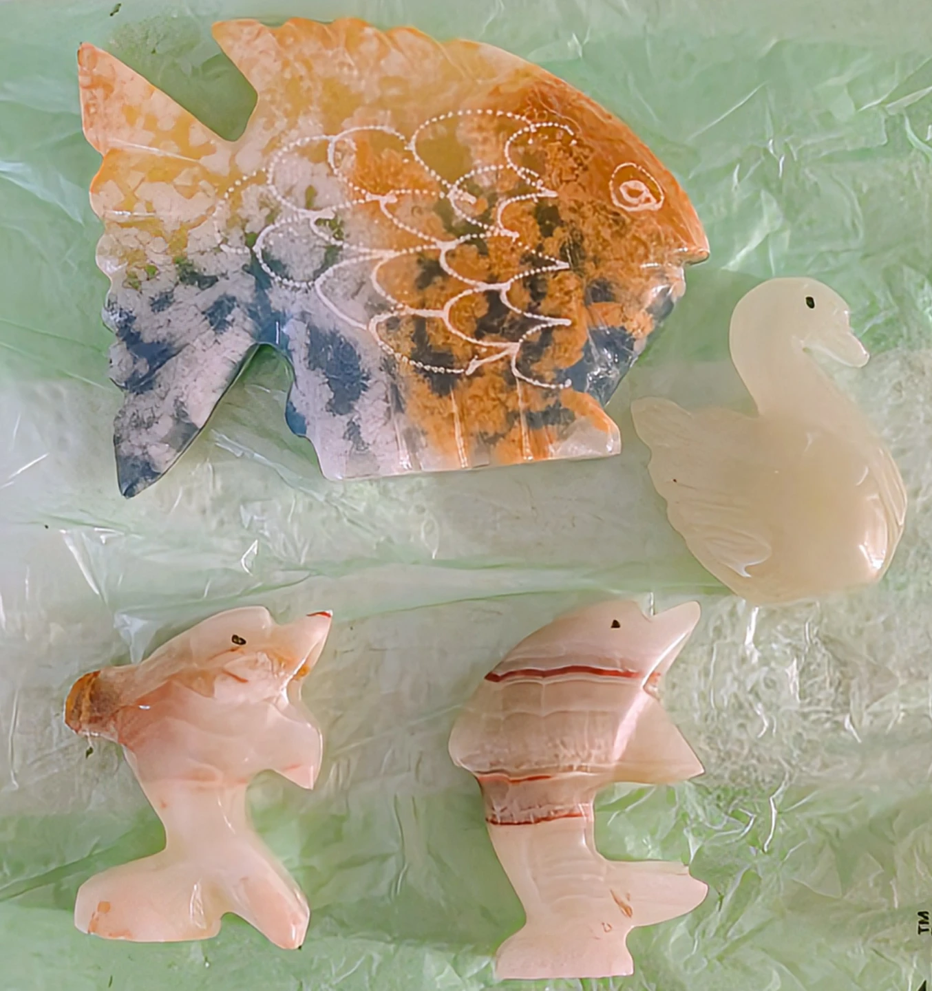 Set of 4 Hand-Carved Onyx Aquatic Figurines