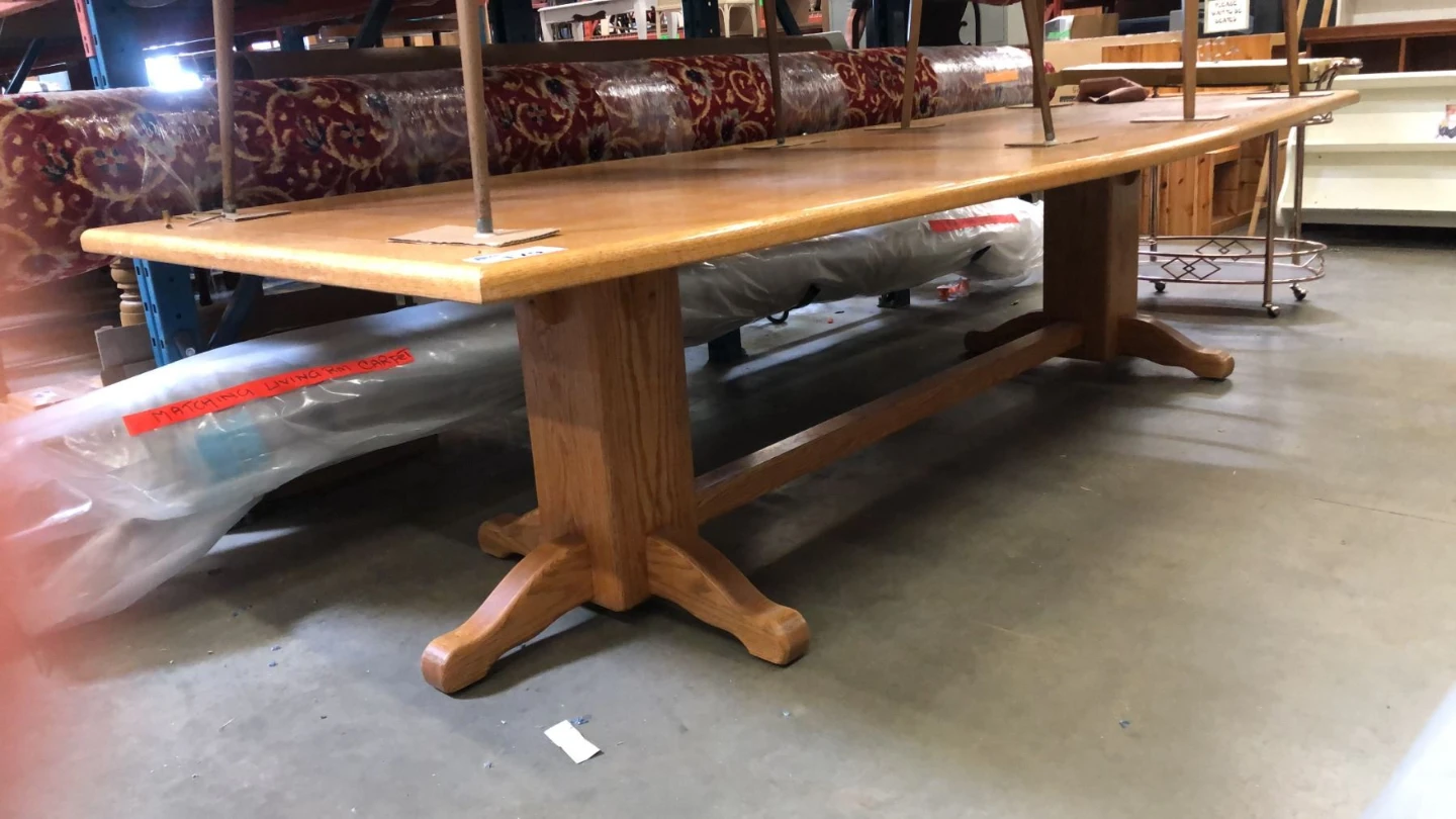 Solid Oak Trestle Dining Table. 120-Inch Full Length. - photo 2