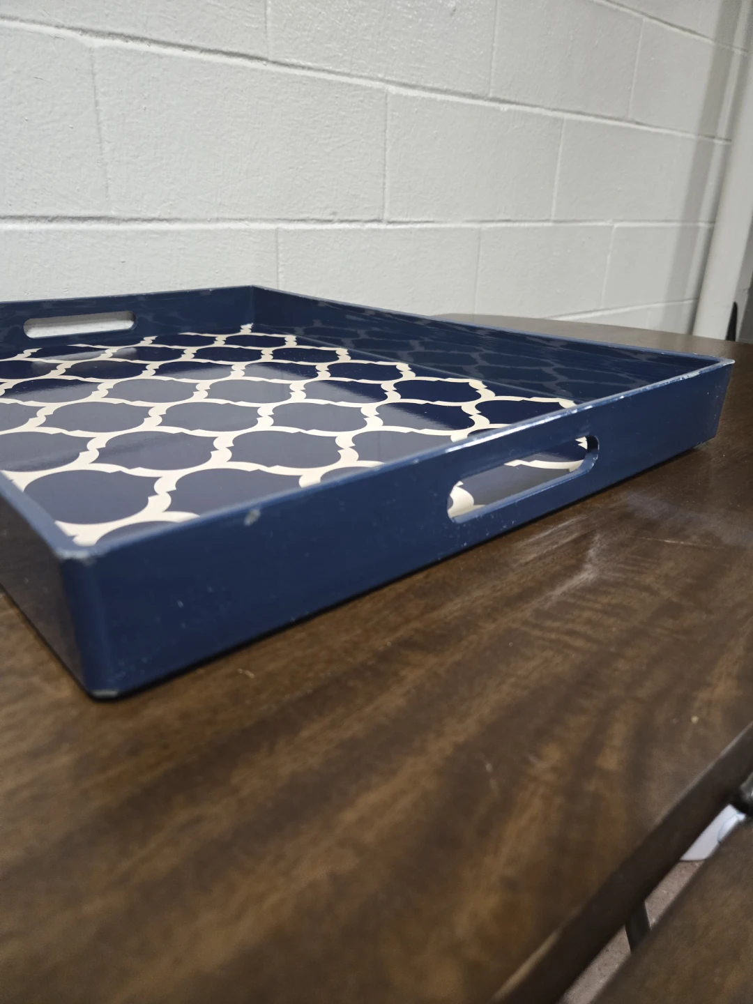 Large Navy Blue Wood Ottoman Serving Tray - photo 5