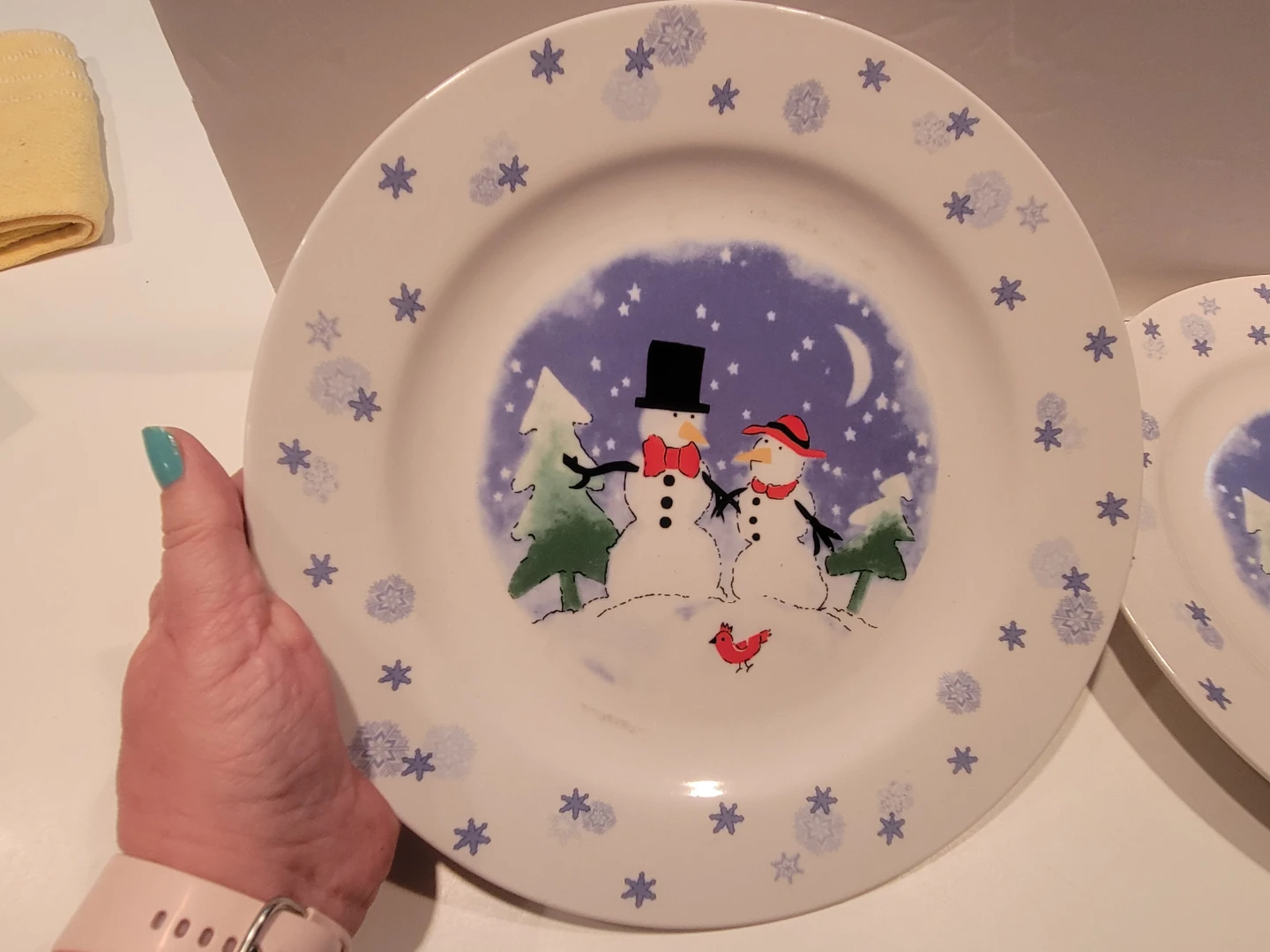 Set of 2 Christmas Snowman Dinner Plates - photo 2
