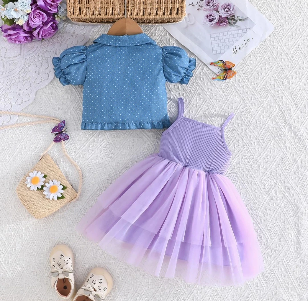 Toddler Girl Purple Dress with Denim Butterfly Bolero 🏈 - photo 3