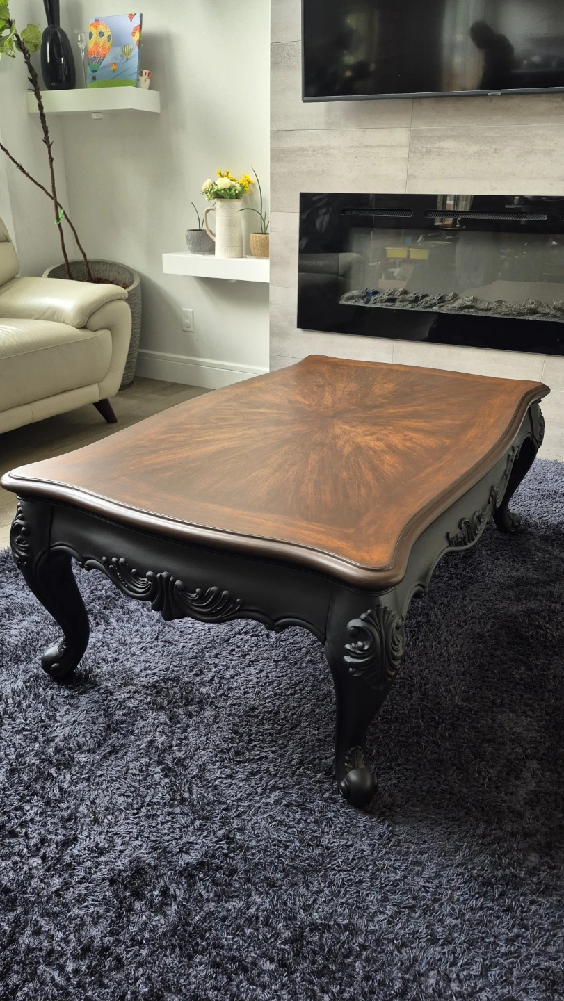 Solid Wood Refinished Coffee Table – Dark Walnut & Matte Black - photo 2