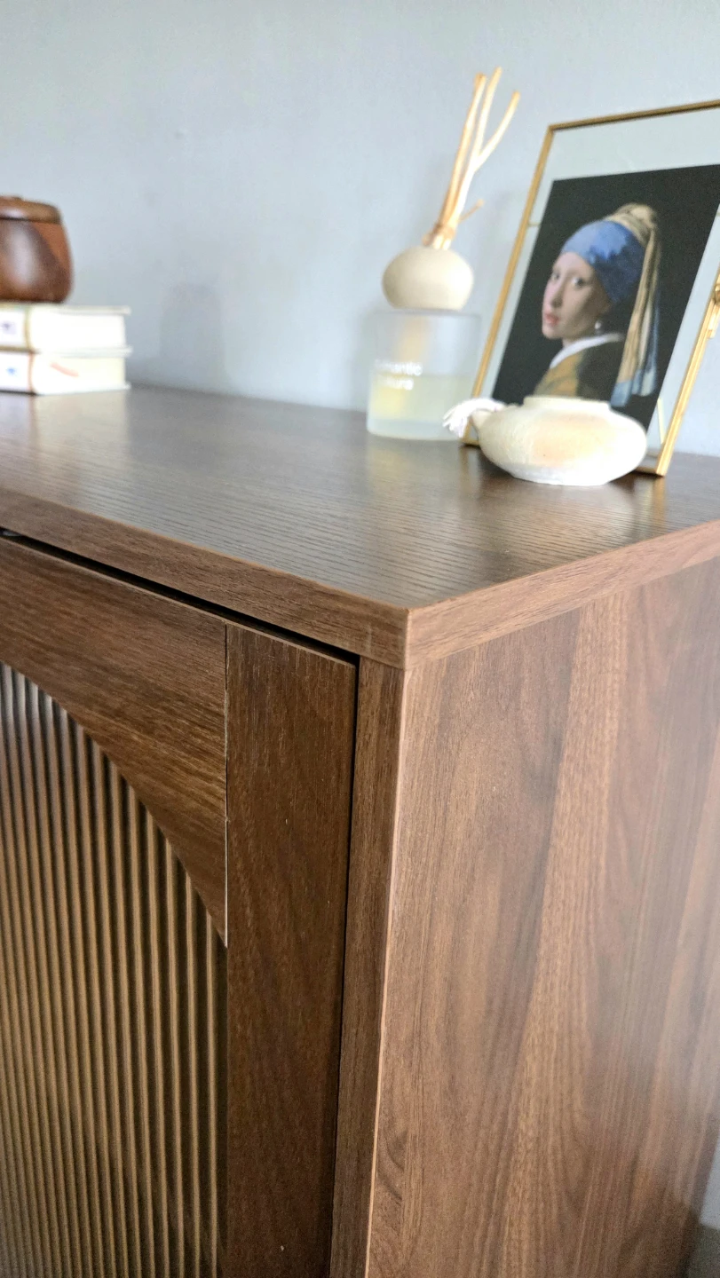 Mid-Century Walnut Cabinet Storage with Fluted Glass Doors *new - photo 3