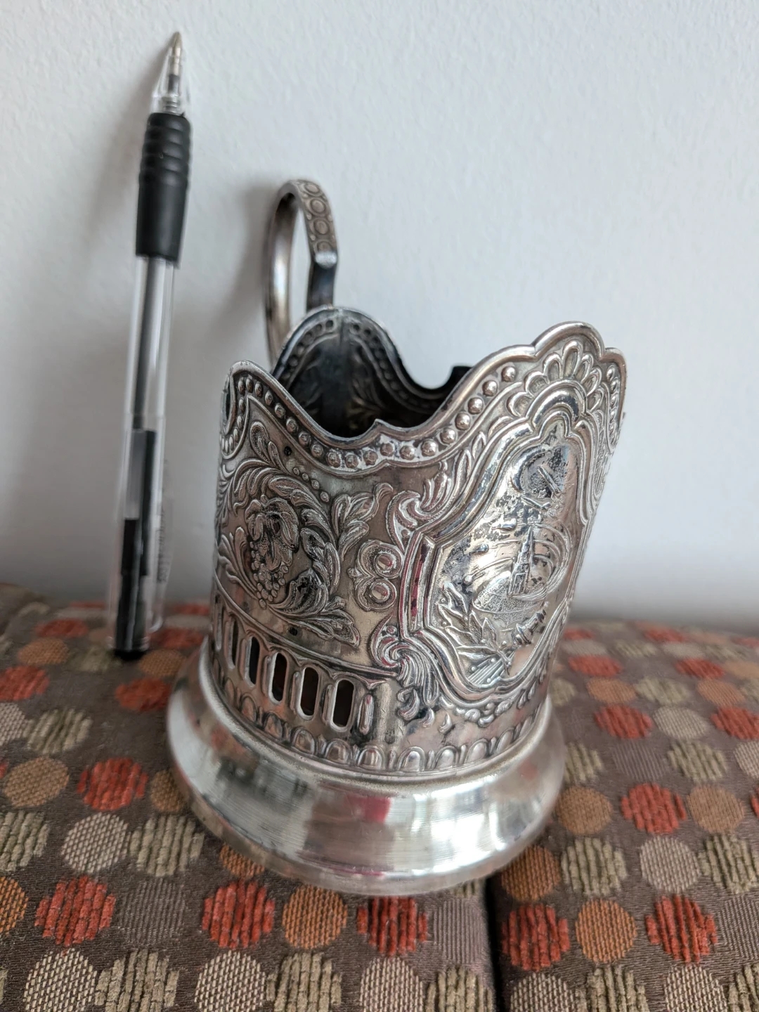 Vintage Russian Silver Plated Podstakannik Tea Glass Holder