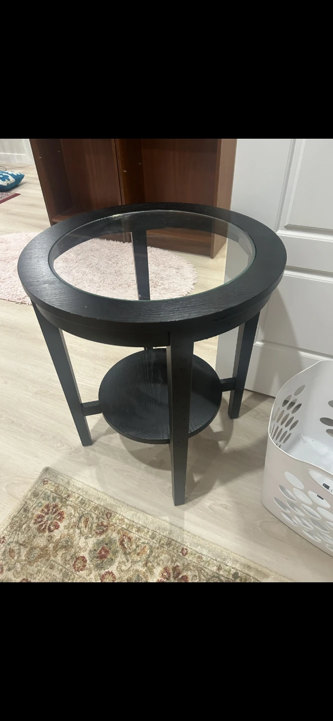 Round Black Side Table with Glass Top