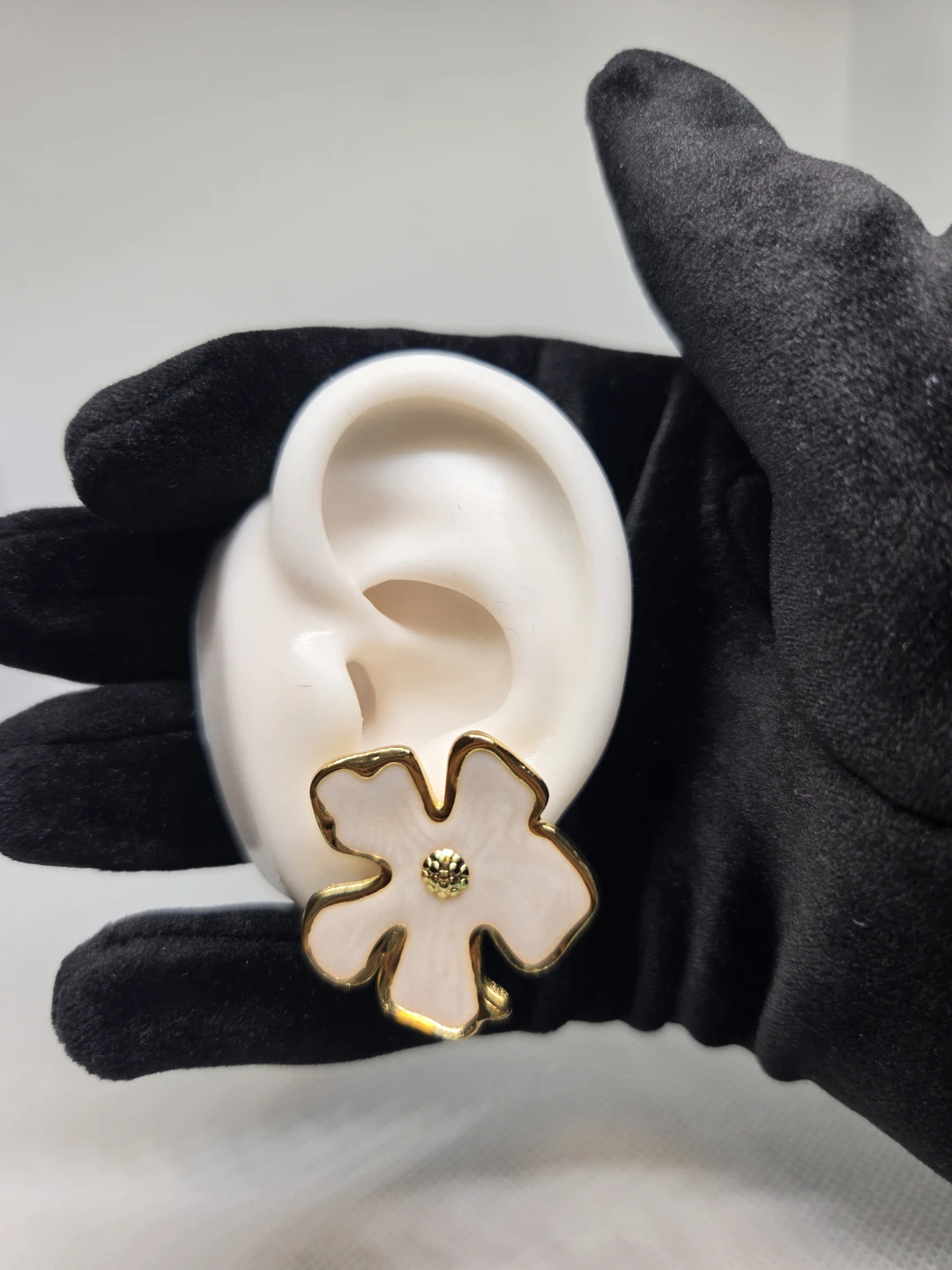 Creamy Cat Eye Abstract Flower Earrings in Stainless Steel