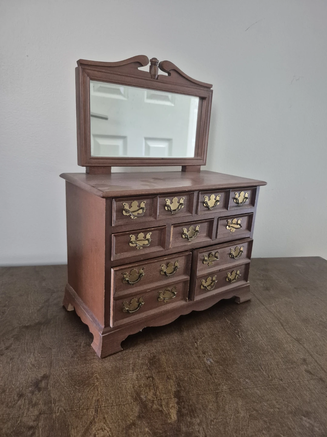 Vintage Wooden Jewellery Box with Mirror